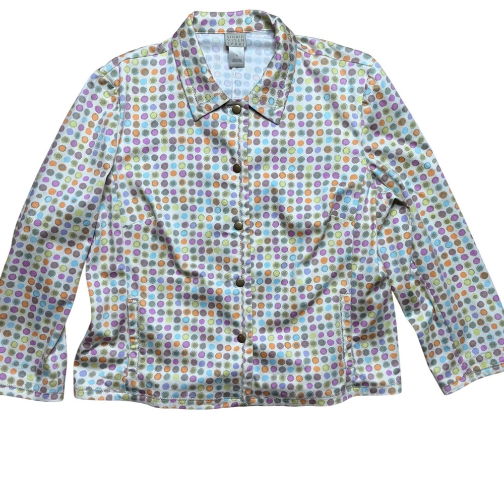 Sigrid Olsen Sport Jacket Womens XL Multi-Color Polka Dot Sunburst Snap Front